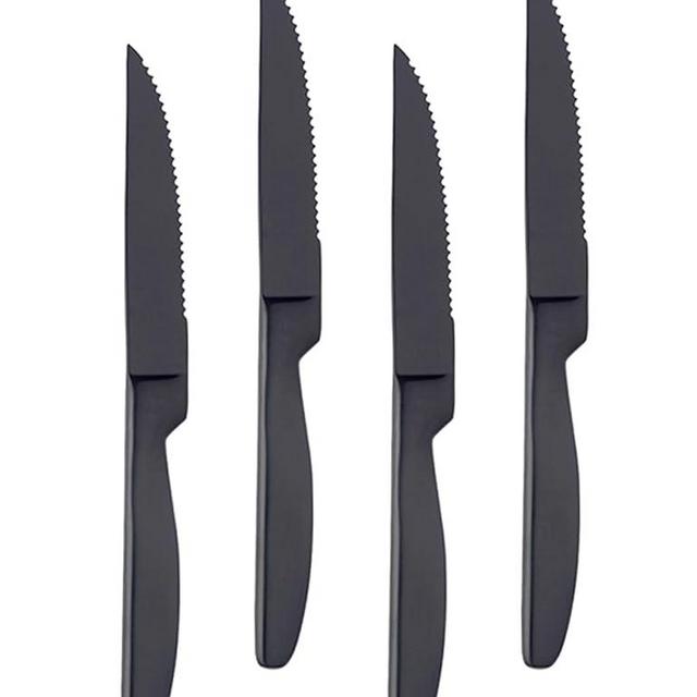 Steak Knife Set, 4-Piece Serrated Black Steak Cutlery Steak Knife, Stainless Steel Steak Cutlery Knife for Home, Restaurant, Hotel, 22cm