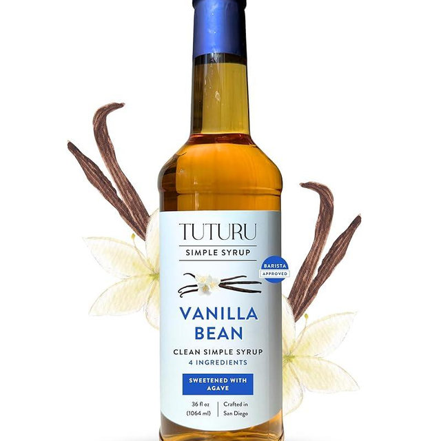Vanilla Bean Agave Simple Syrup for Coffee & Cocktails - Sweetened with Organic Agave Nectar - Infused with Real Vanilla Bean - 36 oz