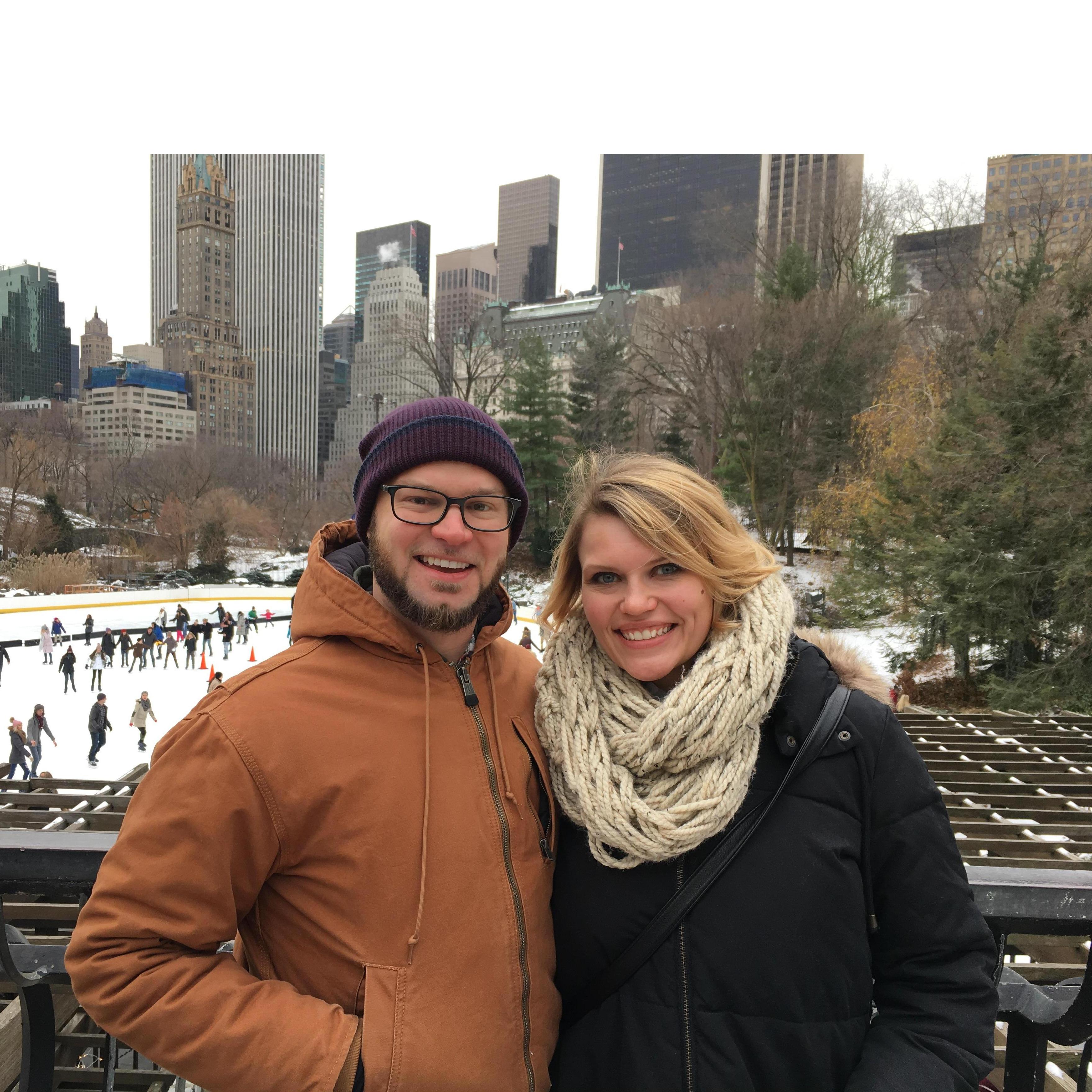 Exploring NYC with friends, while visiting for Laura's first Hanukkah in 2018.
