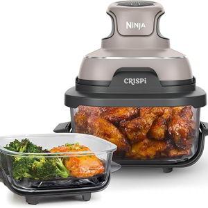 Ninja Crispi 4-in-1 Glass Air Fryer | 450°F | Non-Toxic | 4QT & 6-Cup Glass Containers w/Lids | Microwave, Freezer, Dishwasher Safe | Max Crisp, Air Fry, Bake, Recrisp | Stone | FN101ST