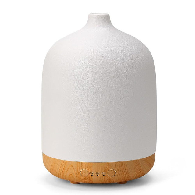 Ceramic Essential Oil Diffusers for Home, Decorative Bedroom Aromatherapy Scent Air Diffuser Ultrasonic Aroma Defusers 250ml with Timed-Wood Grain+White