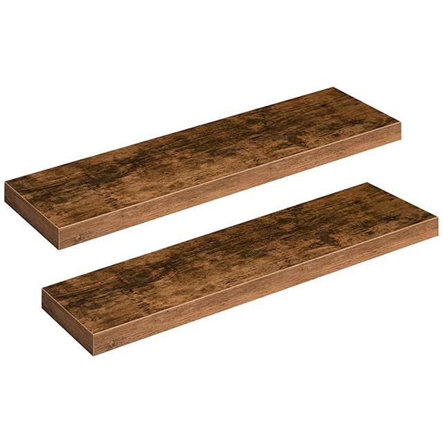 HOOBRO Floating Shelves, Wall Shelf Set of 2, 31.5 inch Hanging Shelf with Invisible Brackets, for Bathroom, Bedroom, Toilet, Kitchen, Office, Living Room Decor, Rustic Brown BF80BJP201