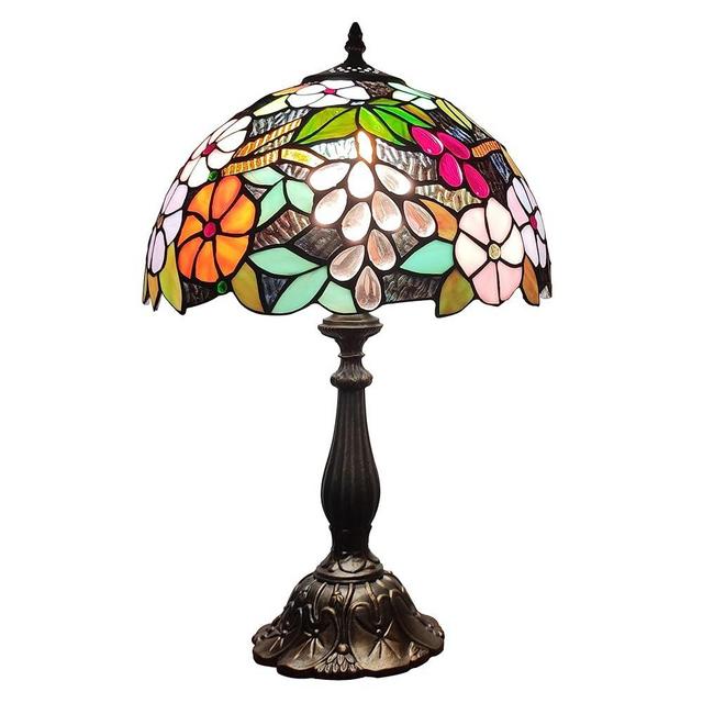 XPHMXP Tiffany Table Lamp 3-Color Light Stained Glass Lamp Tiffany Style Vintage Beside Reading Lamp 12 inch Living Room Light Flowers Style Antique Nightstand Light (Grapes Flowers)