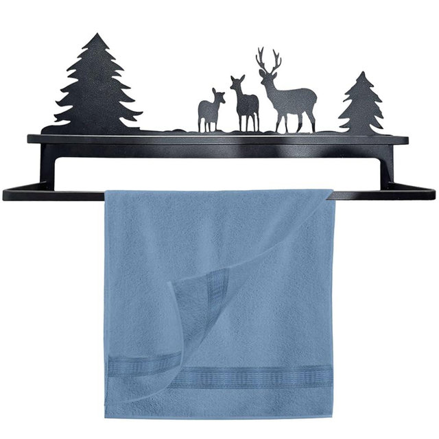 Towel Racks for Bathroom,Matte Black Bathroom Towel Holder Wall Mounted,Rustic Kitchen Dish Towel Hanger with Double Towel Bar,with Nails and Self Adhesive