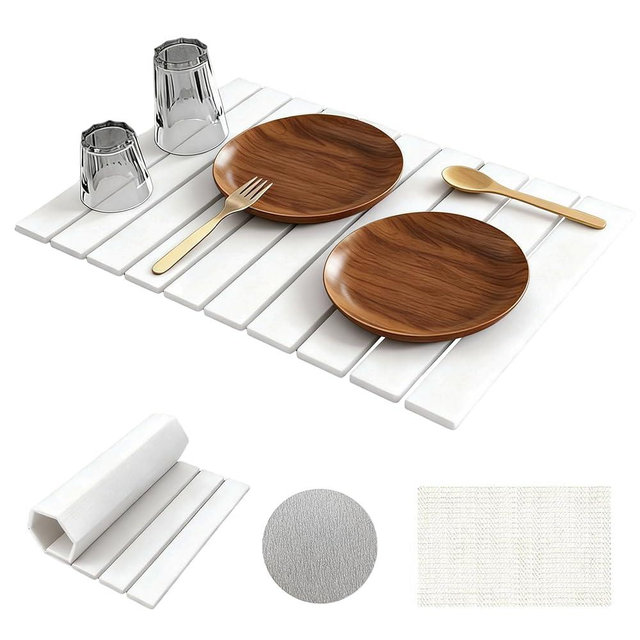 Large Stone Drying Mat for Kitchen Counter, 24"×16", Foldable Super Absorbent Stone Dish Drying Mat for Tableware, Bottles and Cups, Non Slip Diatomaceous Stone Bath Mat (White)