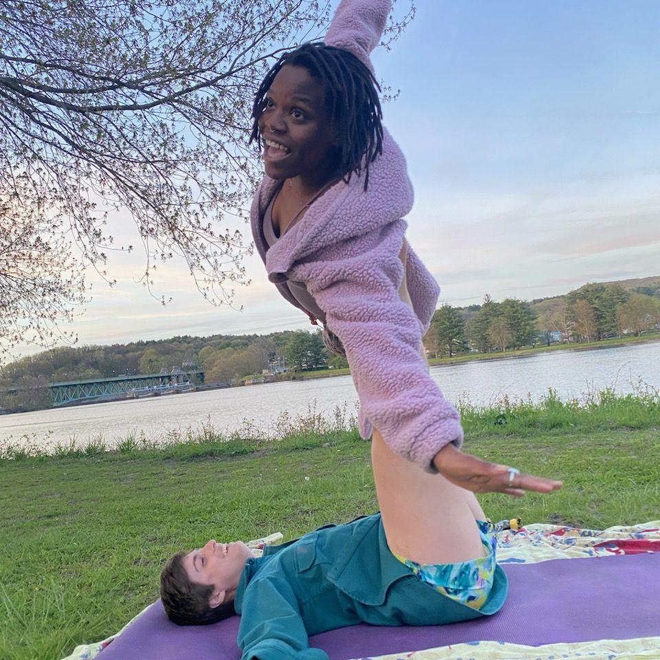 Acroyoga in Unity Park, Great Falls, MA - just a quick bike ride from our old apartment