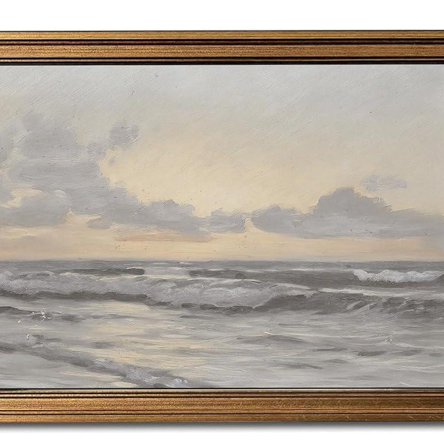 Gold Framed Wall Art Vintage Canvas Wall Art Aesthetic Coastal Landscape Sea Sky Artwork Prints Picture for Living Room Bedroom Farmhouse Bathroom Office Decor, 16x24