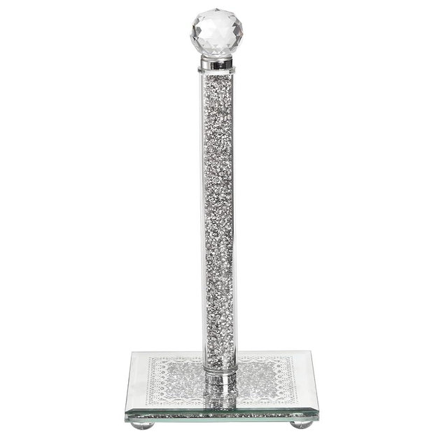 Suwimut Paper Towel Holder Countertop, Silver Standing Paper Towel Roll Dispenser Holder with Square Weighted Base, Tissue Holder Filled with Sparkly Crystal Crushed Diamond for Kitchen Bathroom