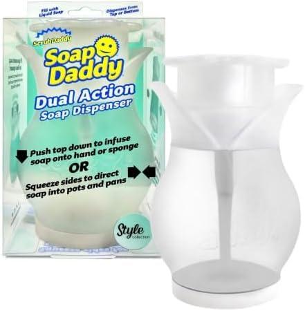 Soap Dispenser - Soap Daddy, Dual Action for Kitchen, Refillable, BPA Free Plastic, 1 Count (Pack of 1), White