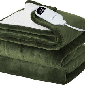 Bedsure Electric Blanket Full Size - Soft Flannel Heated Blanket, Fast Heating with 10 Time Settings & 6 Heat Settings, Warm Gift for Grandma (72x84 inches, Olive Green)