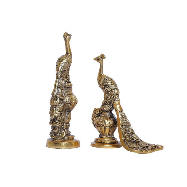 DreamKraft Glossy Gold Peacock Statue Pair - Antique Finish Figurines for Home & Office Décor Standard Gold