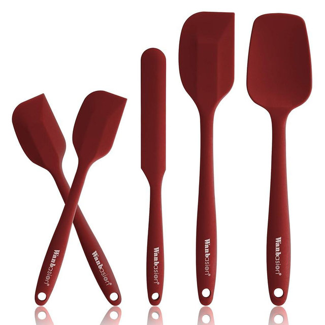 Wanbasion 5 Piece Premium Silicone Spatula Set Heat Resistant, Kitchen Spatula Set Dishwasher Safe for Nonstick Cookware Cooking Mixing Deep Red