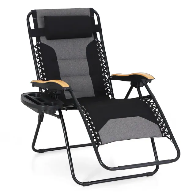 Captiva Designs Oversized XL Zero Gravity Chair Set of 2, Padded Folding Recliners with Cup Holder & Adjustable Back, Support 400 lbs Black 2 1 PC