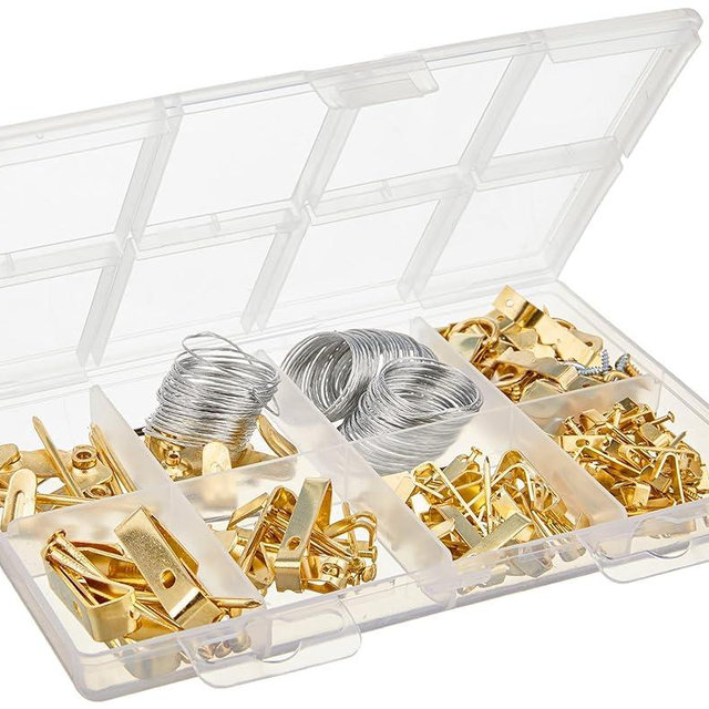 Amazon Basics AB-SK101 Picture Hanging Assortment Kit, Brass, 220-Piece Set, Selling Unit Dimension, Gold Plated
