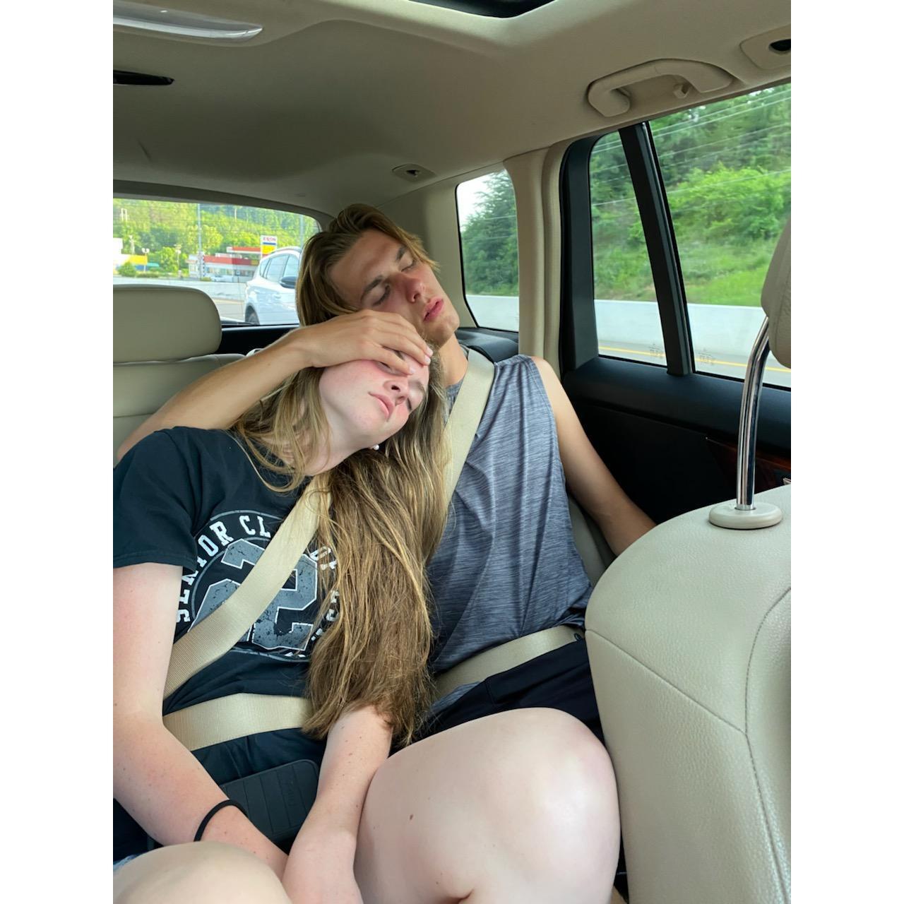 On our way back from Splash Country. We were totally drained from all that swimming!