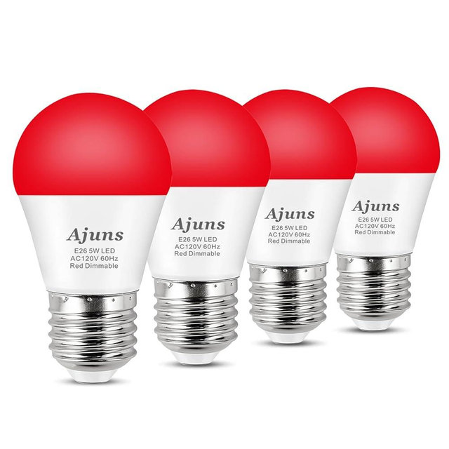 LED Red Sleep Light Bulb Dimmable, 100% Blue Light Blocking Bulb 630nm Promoting Melatonin Red Light Bulbs, A15 5W E26 Base Dim Light Bulbs for Bedroom, Baby Nursery,4 Packs