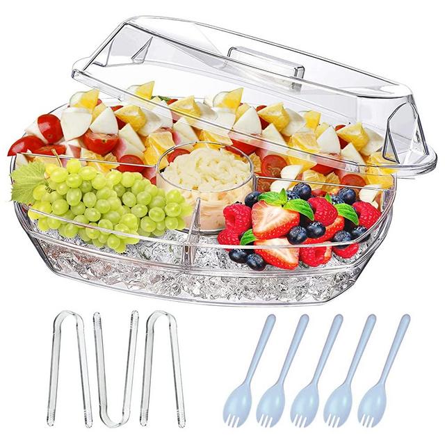 INNOVATIVE LIFE Fruit Trays For Serving For Party, 15 Inch Appetizer Serving Tray on Ice,Party Platters For Serving Food, Clear