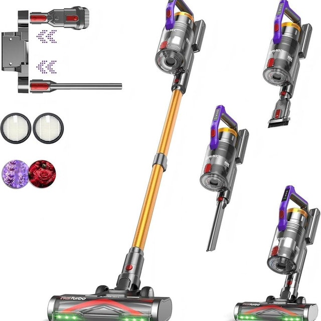 KIPMAX Cordless Vacuum Cleaner, 50KPa 550W Stick Vacuum for Home, 70Mins Anti-Tangled Vacuum Cleaner for Pet Hair/Carpet/Floor, Self-Standing Vacuum with Rechargeable Battery, LED Display&Aromatherapy