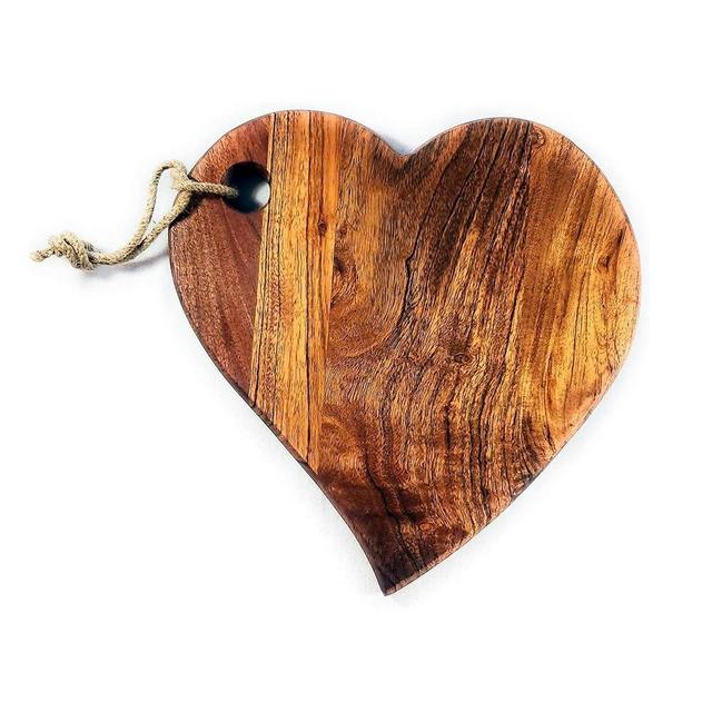 Featherlee Heart Shaped Acacia Serving Tray - Natural Acacia Wood Charcuterie Board - Cheese Board Snack Tray with Rich Grains - Bread Board for Valentines, Weddings, Anniversaries, Mother’s Day