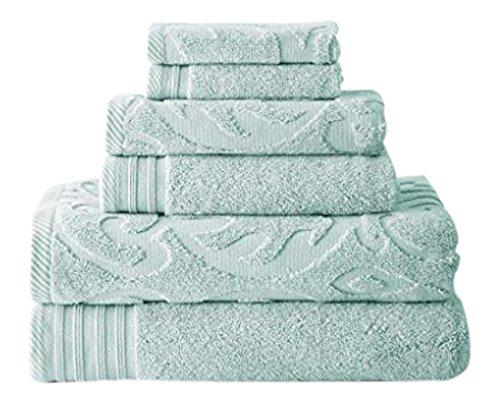 Amrapur Overseas 6-Piece Medallion Jacquard/Solid Ultra Soft 500GSM 100% Combed Cotton Towel Set [Sterling Blue]