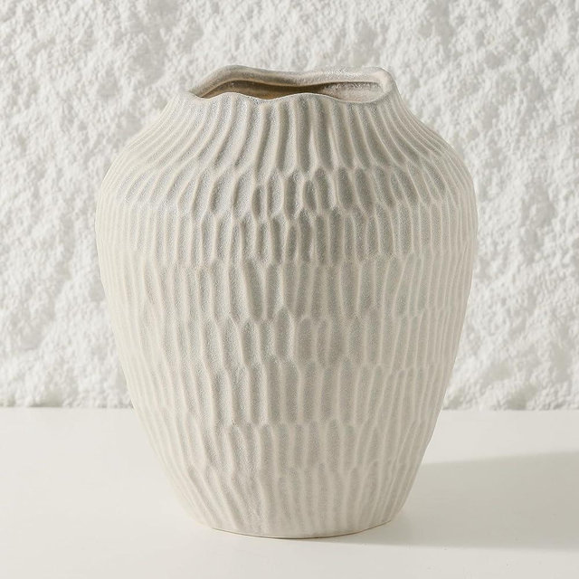 Uiddo Ceramic Vase for Home Decor,7.8 Inch Flower Vase，Decorative Black Vase for Pampas Grass，Modern Art Texture for Home Entryway Living Room Dining Table Farmhouse Office Decor-Grey.