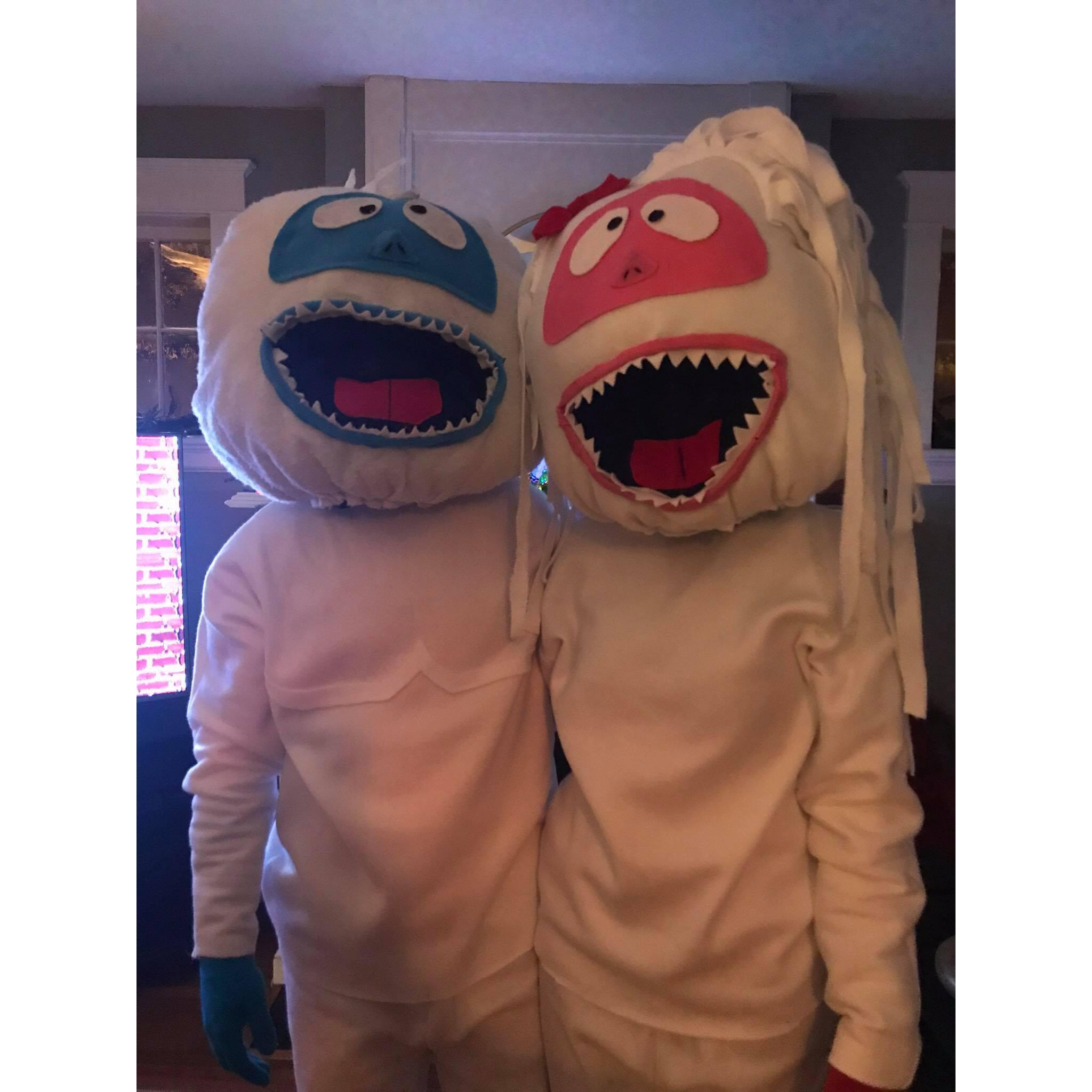 Christmas party with our homemade Bumble and Bumblette costumes. December 2018.