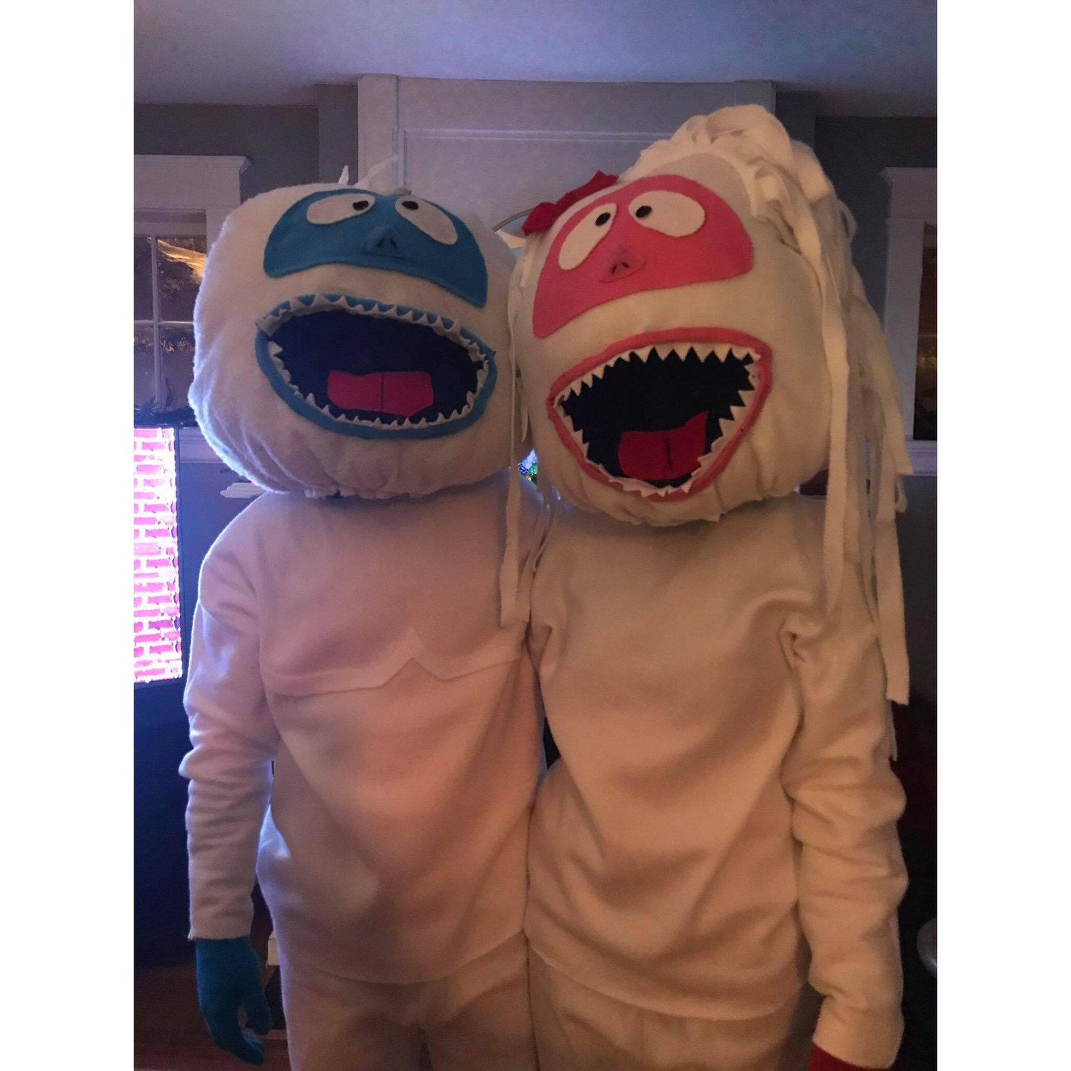 Christmas party with our homemade Bumble and Bumblette costumes. December 2018.