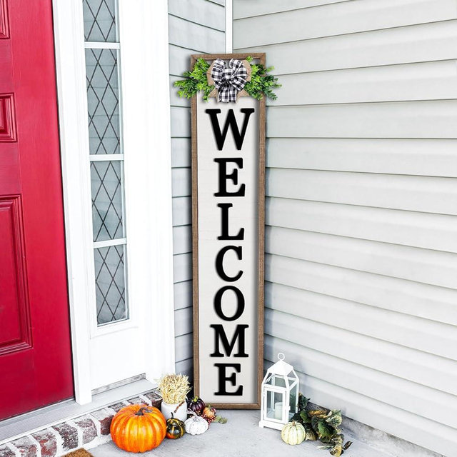 3D Outdoor Welcome Sign for Front Porch Standing 45"X9" Wood Frame Large Vertical Tall Leaner Welcome Signs Decor for Rustic Farmhouse Outside Home Front Door Decorations (Wood White)