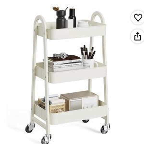 Color White- OLIXIS Metal 3 Tiers Utility Rolling Cart, Mobile Storage Shelf with Lockable Caster Wheels, Organization for Livingroom, Bathroom & Narrow Places, White