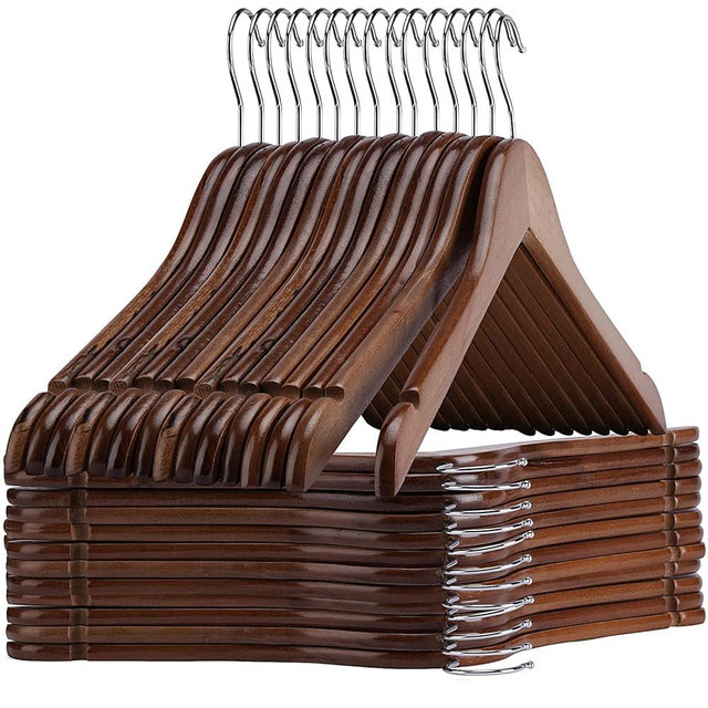 Ulimart Wooden Shirt Hangers - Pack of 30 Sturdy Wood Hangers, Ideal for Laundry & Everyday Use, Heavy Duty, Walnut