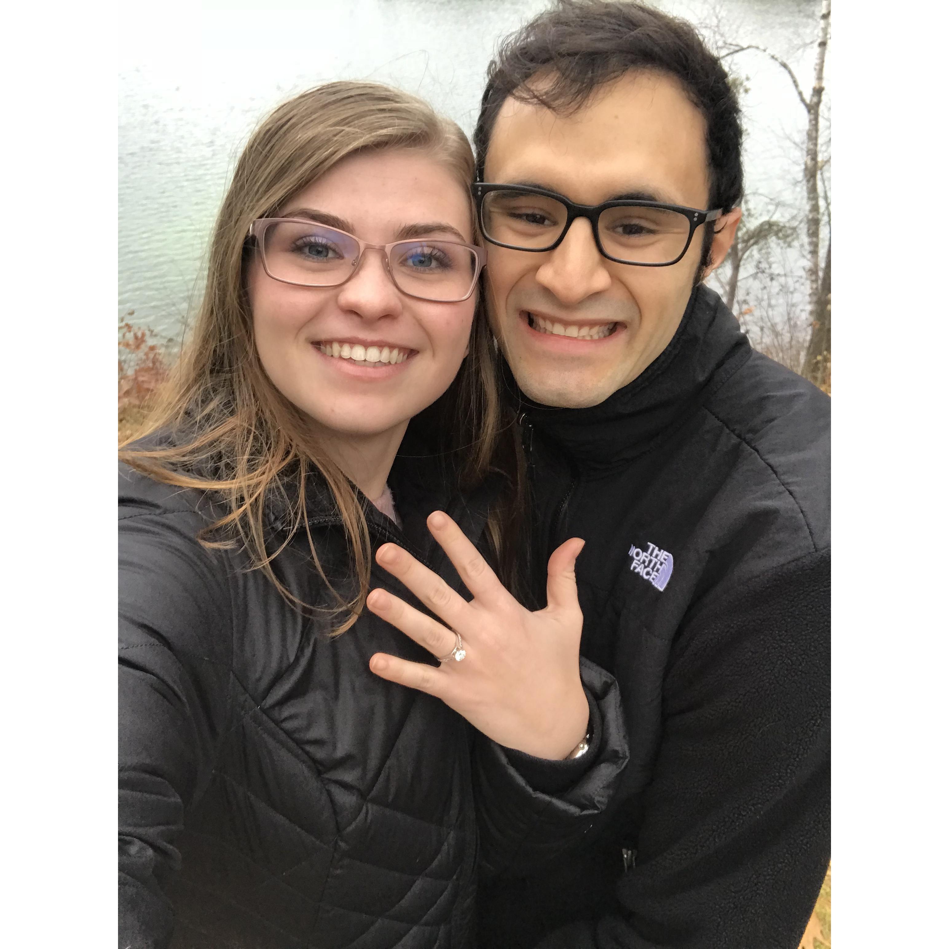 November 3, 2018. When Ian proposed! Outside Silverman's cabin, overlooking Little Bear Lake. The day before our 7 year anniversary.