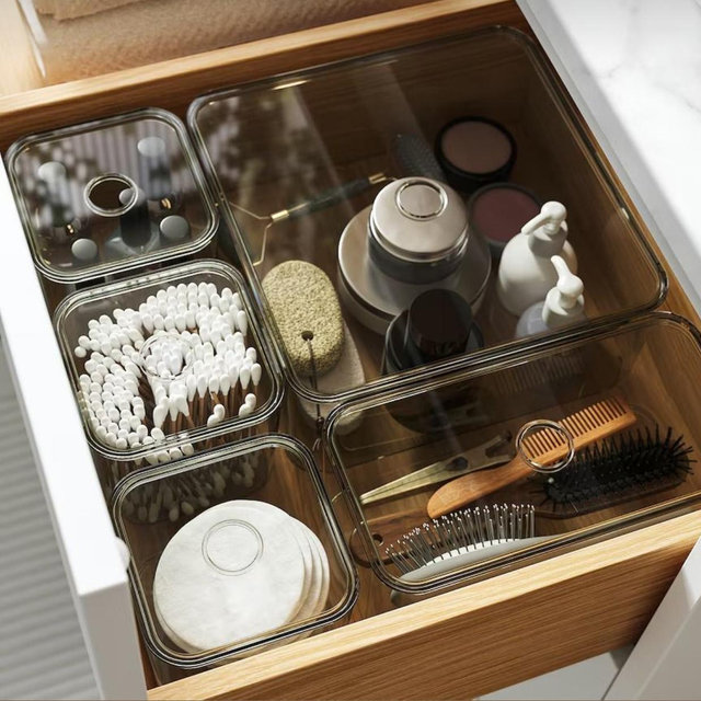VISSLAÅN Box with lid, set of 5 - gray