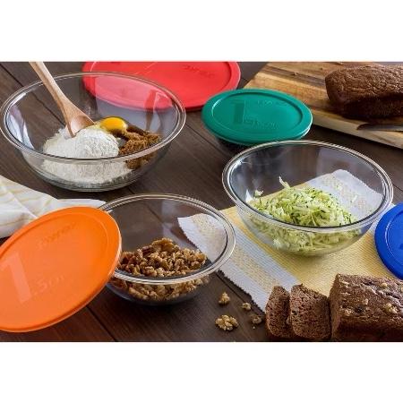 Pyrex 8pc Mixing Bowl Set: Multicolor Glass & Plastic, Dishwasher & Microwave Safe, 1-4 Qt Capacities
