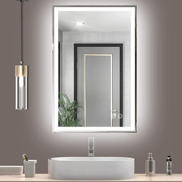 36 x 24 Inch Bathroom LED Vanity Mirror, Horizontal & Vertical Bathroom Mirror with 3 Colors Lights and Dimmable Touch Switch Control, Anti-Fog Modern Bathroom Mirrors for Wall