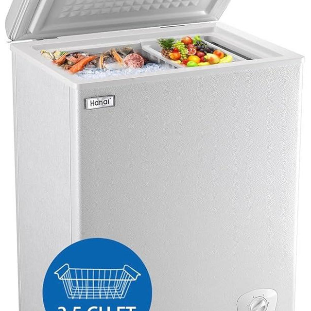 Chest Freezer 3.5 Cu.Ft Small Deep Freezer Top Door Mini Freezer with Removable Basket, Low Noise, 7 Adjustable Temperature and Energy Saving Perfect for Home Garage Basement Dorm or Apartment