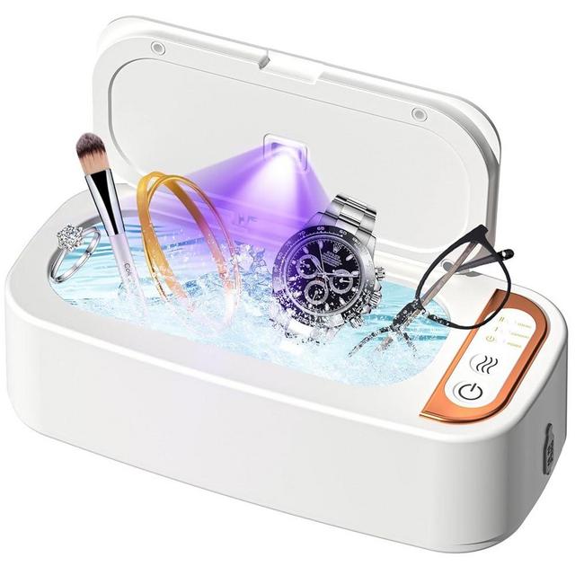 Ultrasonic Jewelry UV Cleaner, 48KHz Professional Chargeable Ultrasonic Cleaner with Digital Timer, Jewelry Cleaner Ultrasonic Machine for Eyeglasses, Watch, Dentures, Dental Retainer, Jewelry