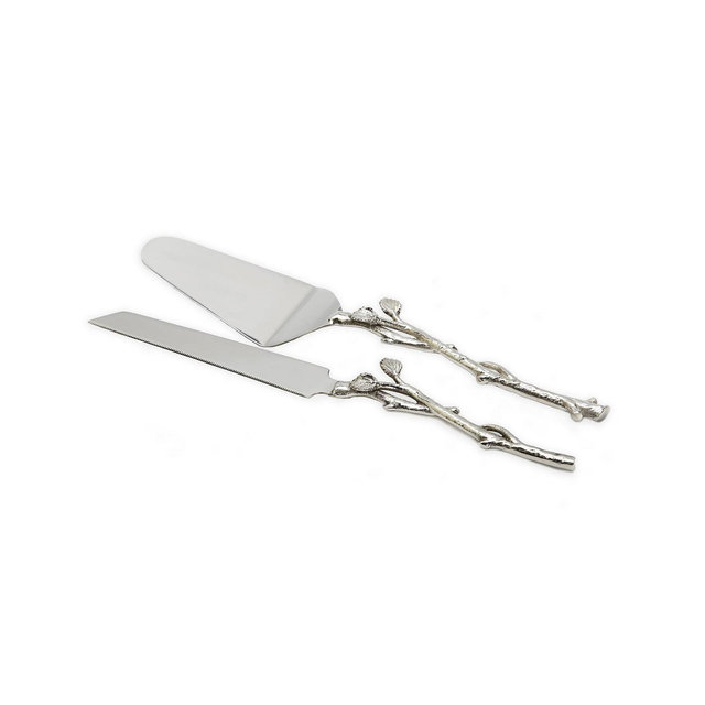 Classic Touch Cake Server and Knife Set with Leaf Design