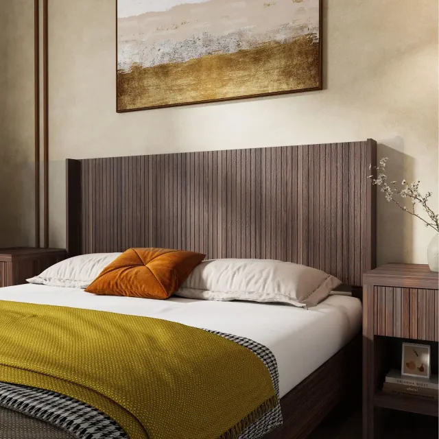 GDFStudio Eureka Modern Farmhouse Wall Mounted Fluted Wood Headboard Only, Walnut Brown, King