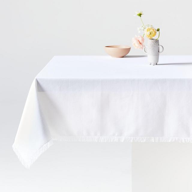 Bonita White 60"x90" Fringe Tablecloth