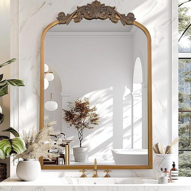SeekElegant Gold Arched Mirror, 24"x36" Arch Mirror with Metal Frame, Arendahl Traditional Arched Mirror for Wall, Antique Decorative Wall Mirror for Bathroom, Vanity, Entryway