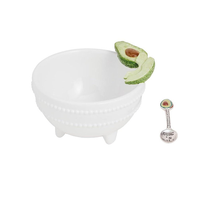 Mud Pie Green Ceramic Guacamole Dip Bowl Set