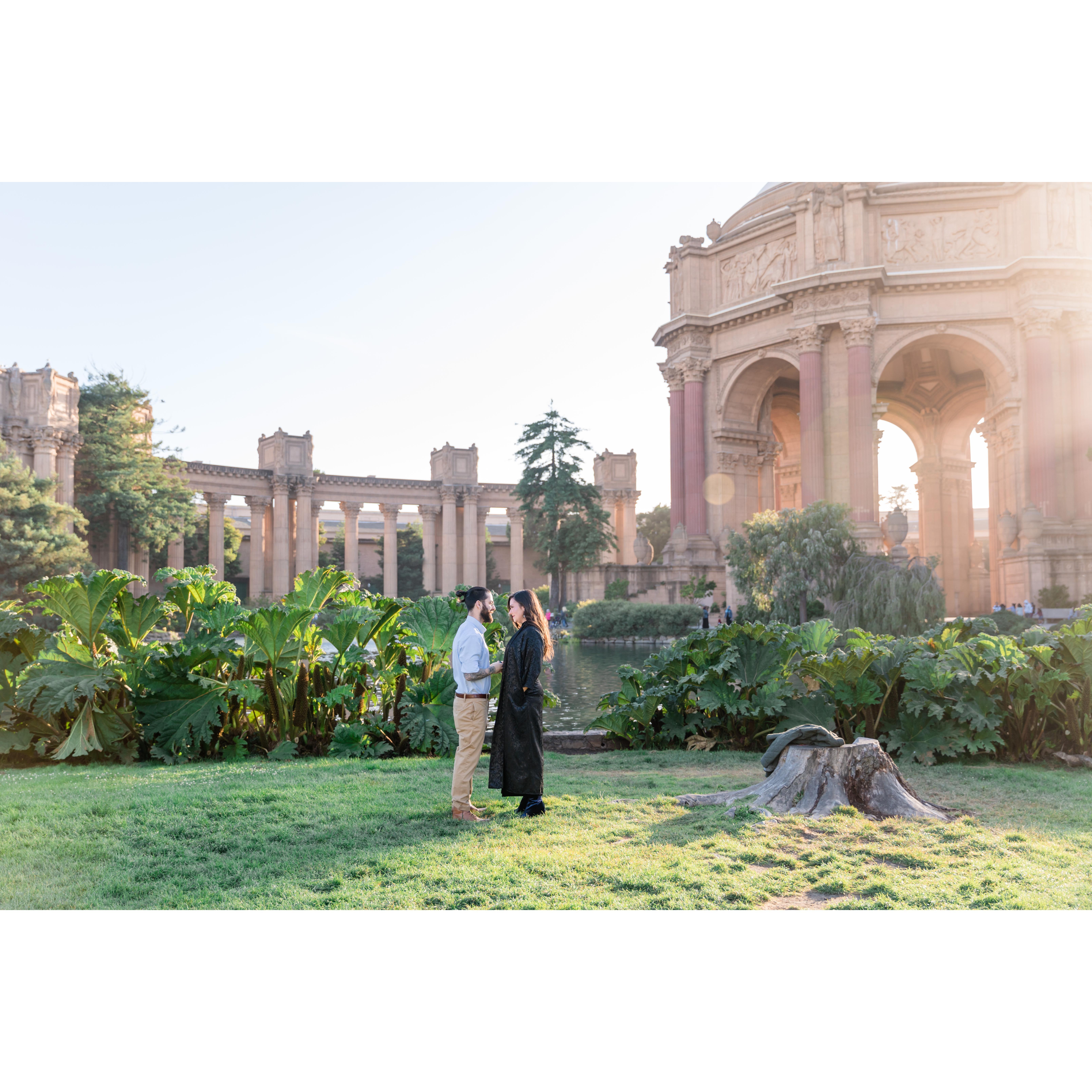 Jon proposed to Brenna in front of the Palace of Fine Arts in San Francisco!