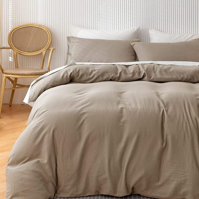 HEIMENAOGO 600 Tc Egyptian Cotton Duvet Cover Queen Size Ultra Soft and Breathable Bedding Set with Zipper Closure Long Staple Washed Cotton Duvet Cover Linen Like Texture Oxford Tan 3Pcs