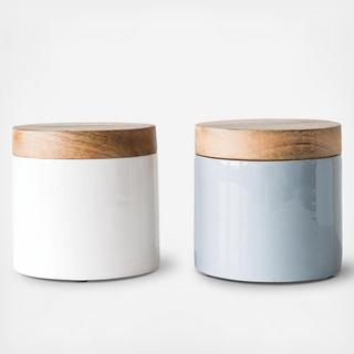 Enameled Mango Wood Canister, Set of 2