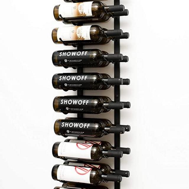 VintageView Wall Series (4 Ft) - 24 Bottle Metal Wall Mounted Wine Rack (Satin Black) Stylish Modern Wine Storage with Label Forward Design