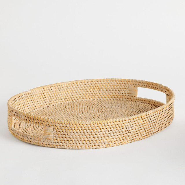 Tava Handwoven Oval Handled Tray - Natural