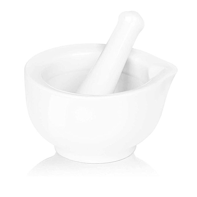LEETOYI Small Porcelain Mortar and Pestle Set, Ceramic Small Herb Bowl Pesto Powder, 3.3-inch White