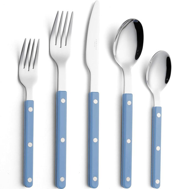 ANNOVA Silverware Set, Retro/Rivet Colorful Stainless Steel Tableware Kitchen Flatware Set Utensils, Includes Dinner Knives, Forks, Spoons, Salad Forks & Dessert Spoons (Light Blue, 10 Pieces)