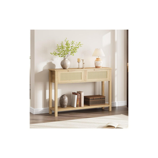 Entryway Table with 2 Drawers, Console Table for Entryway, Wooden Sofa Table with Storage, Boho Console Table for Living Room, Hallway Foyer Table