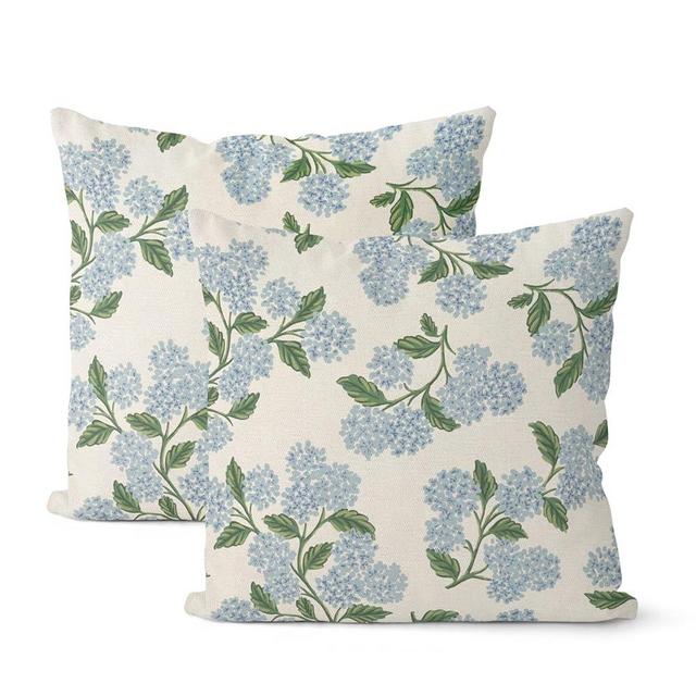 DAFENA Spring Pillow Covers 18x18 Inch 2 Pcs Blue Green Hydrangea Flower Decor Throw Pillows Vintage Floral Seasonal Summer Outdoor Decoration Pillowcase Linen Cushion Cover for Couch Sofa